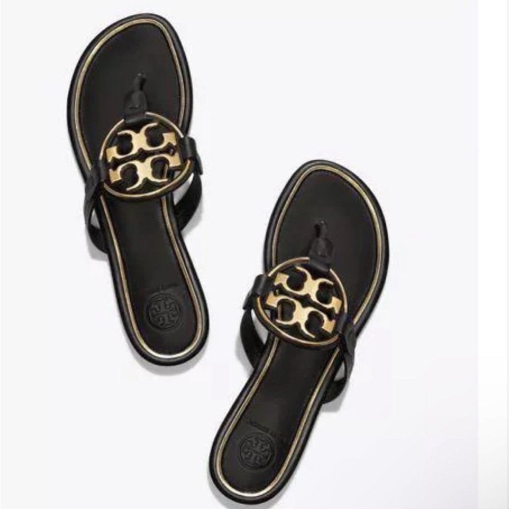 Tory Burch Miller Metal Golden Logo 9.5 women black leather golden tone logo